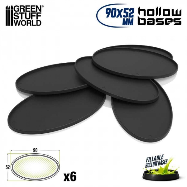 Green Stuff World: Hollow Plastic Bases - BLACK Oval 90x52mm