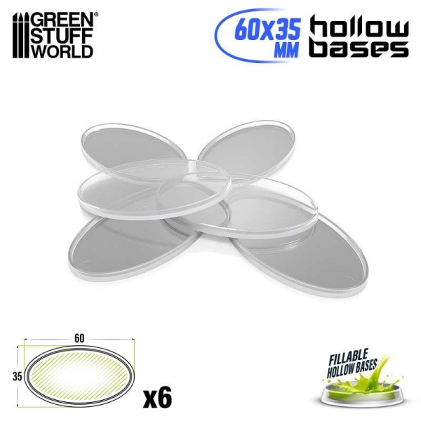 Green Stuff World: Hollow Plastic Bases -TRANSPARENT - Oval 60x35mm