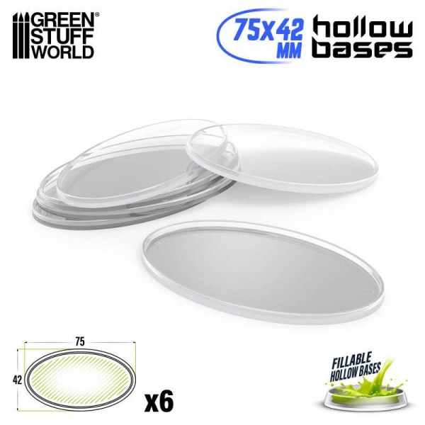 Green Stuff World: Hollow Plastic Bases -TRANSPARENT - Oval 75x42mm