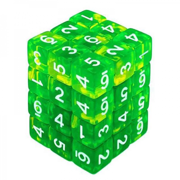 Green Stuff World: 36x D6 12mm Dice - Clear Green/Yellow