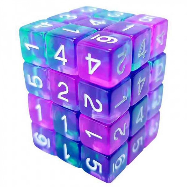 Green Stuff World: 36x D6 12mm Dice - Clear Turquoise/Purple