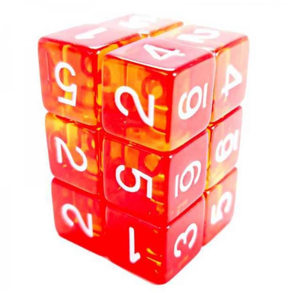 Green Stuff World: 12x D6 16mm Dice - Clear Red/Yellow