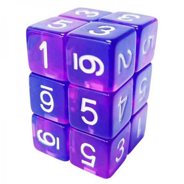 Green Stuff World: 12x D6 16mm Dice - Clear Blue/Purple