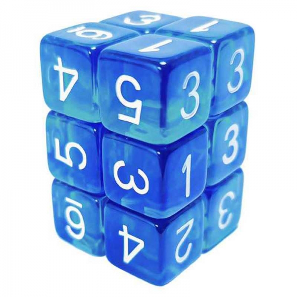Green Stuff World: 12x D6 16mm Dice - Clear Blue/Turquoise