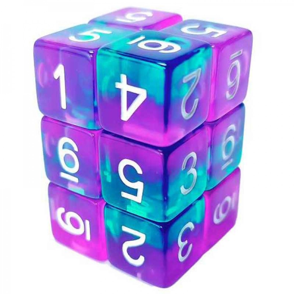Green Stuff World: 12x D6 16mm Dice - Clear Turquoise/Purple