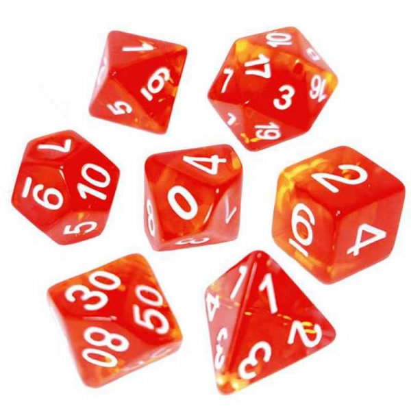 Green Stuff World: 7x Mix 16mm Dice - Clear Red/Yellow