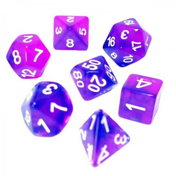 Green Stuff World: 7x Mix 16mm Dice - Clear Blue/Purple