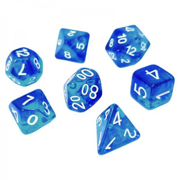 Green Stuff World: 7x Mix 16mm Dice - Clear Blue/Turquoise