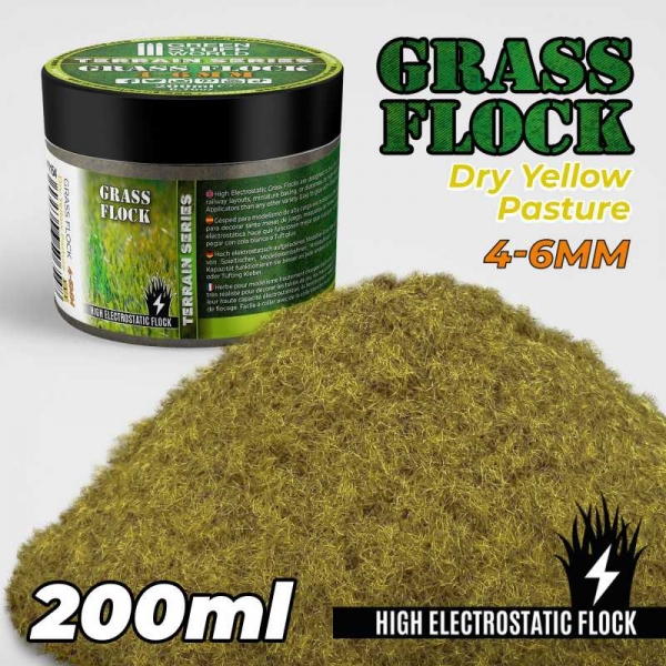 Green Stuff World: Static Grass Flock 4-6mm - DRY YELLOW PASTURE - 200 ml
