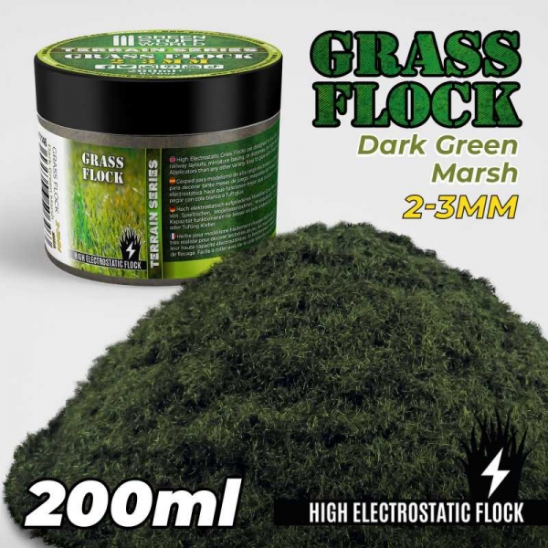 Green Stuff World: Static Grass Flock 2-3mm - DARK GREEN MARSH - 200 ml