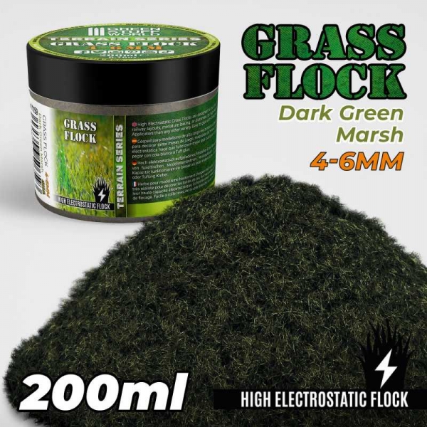 Green Stuff World: Static Grass Flock 4-6mm - DARK GREEN MARSH - 200 ml