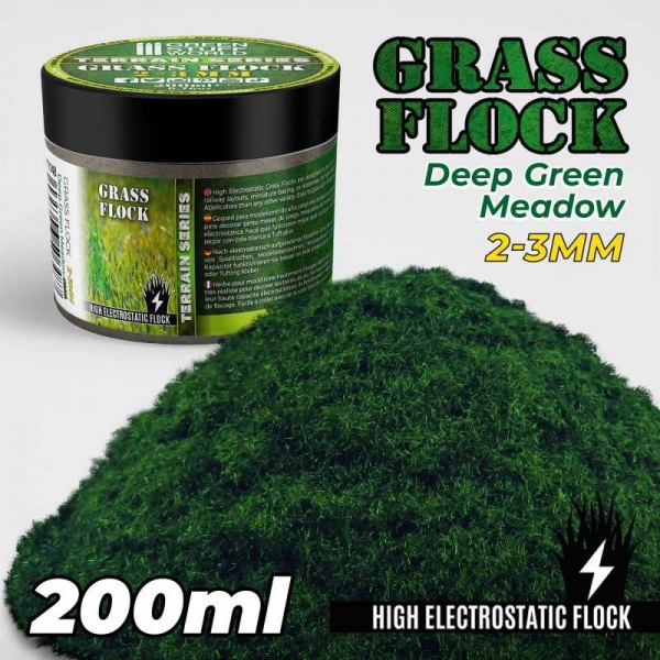 Green Stuff World: Static Grass Flock 2-3mm - DEEP GREEN MEADOW - 200 ml