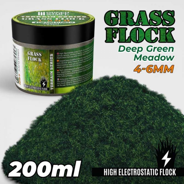 Green Stuff World: Static Grass Flock 4-6mm - DEEP GREEN MEADOW - 200 ml