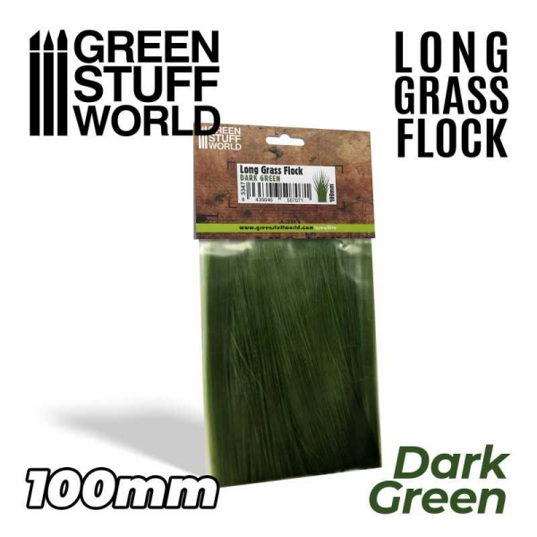 Green Stuff World: Long Grass Flock 100mm - Dark Green