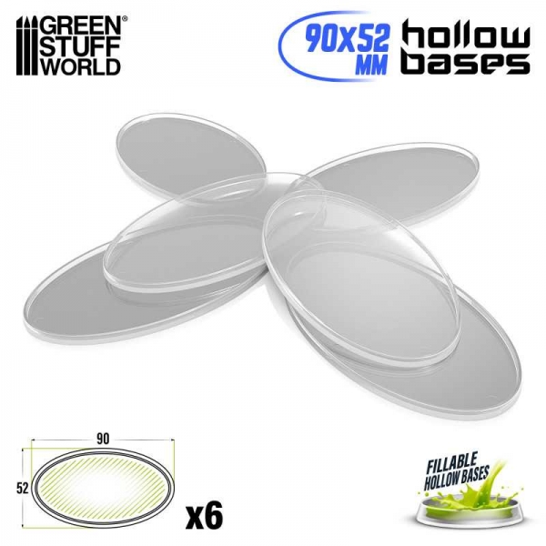 Green Stuff World: Hollow Plastic Bases -TRANSPARENT - Oval 90x52mm