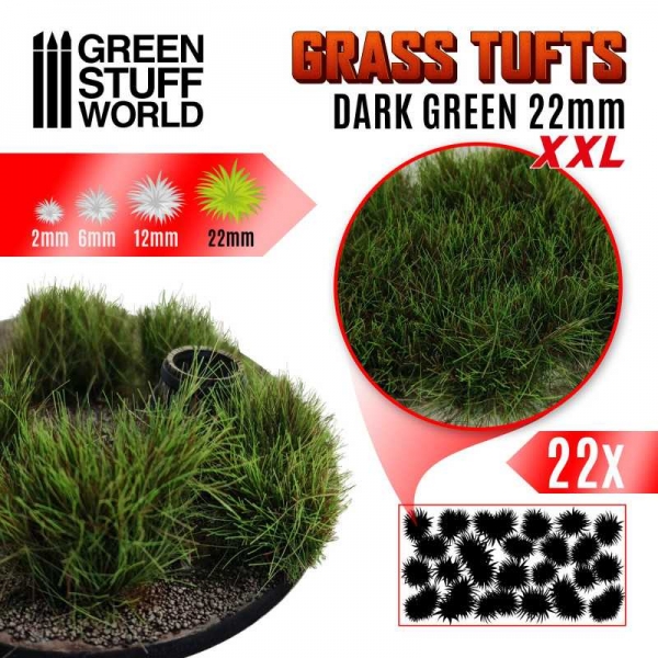 Green Stuff World: Grass TUFTS XXL - 22mm self-adhesive - DARK GREEN