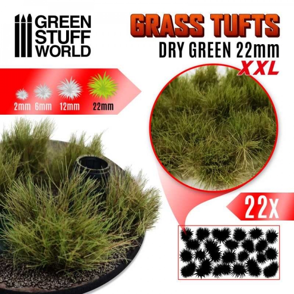Green Stuff World: Grass TUFTS XXL - 22mm self-adhesive - DRY GREEN