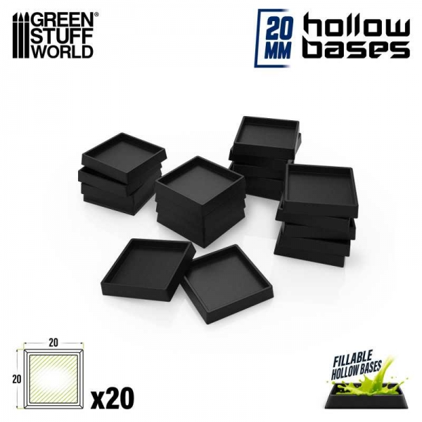 Green Stuff World: Hollow Black Plastic Bases - Square 20 mm