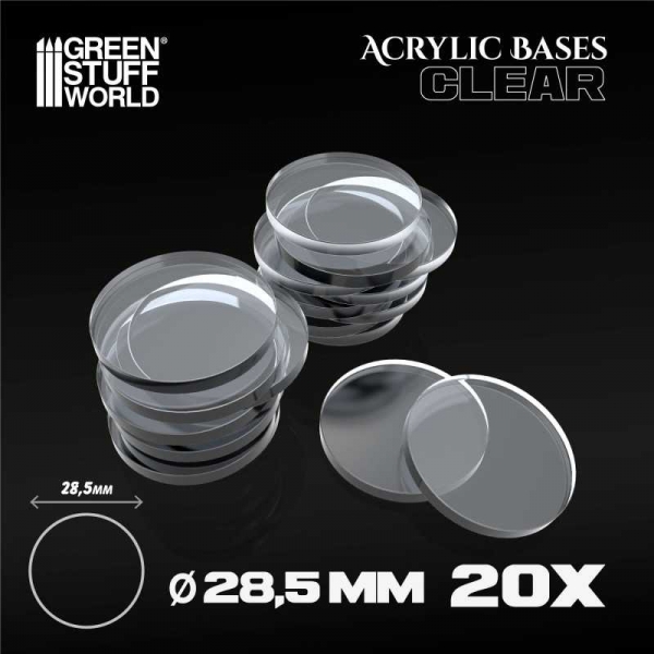 Green Stuff World: Acrylic Bases - Round 28,5mm CLEAR