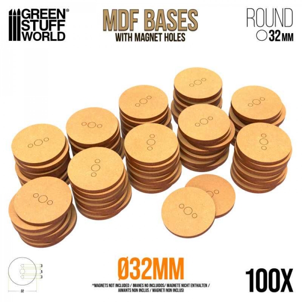 Green Stuff World: MDF miniature bases - Round 32 mm (Pack x100)