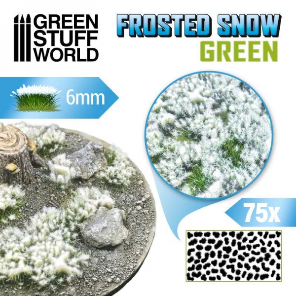 Green Stuff World: Shrubs TUFTS - 6mm FROSTED SNOW - GREEN