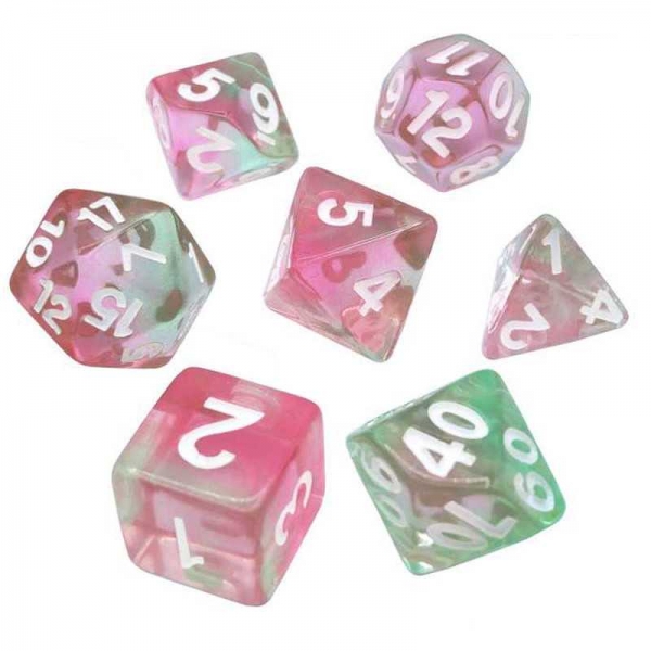 Green Stuff World: 7x Mix 16mm Dice - Clear Pink