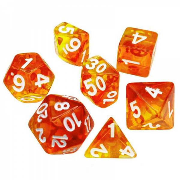 Green Stuff World: 7x Mix 16mm Dice - Orange - Yellow