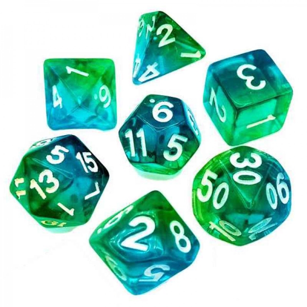 Green Stuff World: 7x Mix 16mm Dice - Green - Turquoise