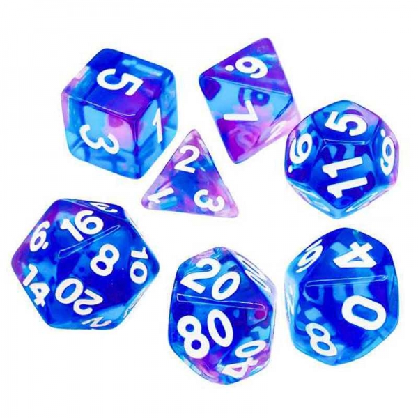 Green Stuff World: 7x Mix 16mm Dice - Light Blue - Purple