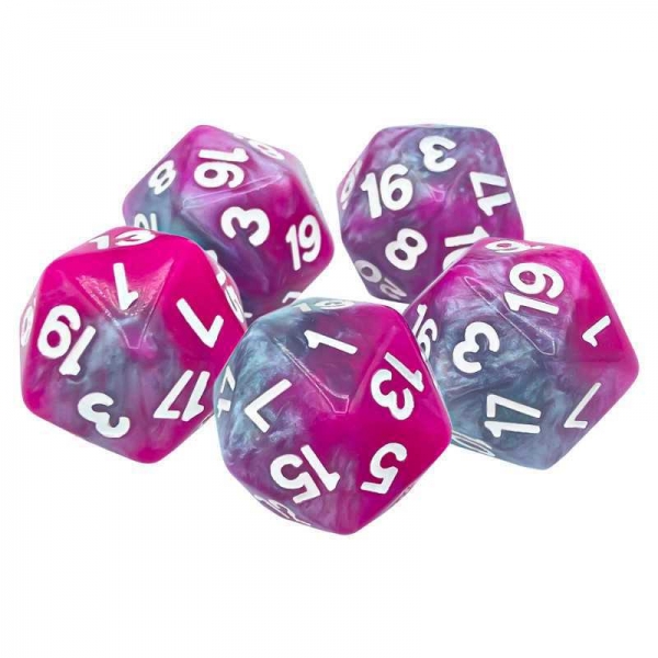 Green Stuff World: 5x D20 20mm Dice - Pink - Grey