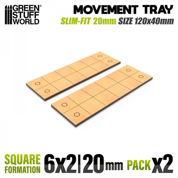 Green Stuff World: MDF Movement Trays - Slimfit Square 20 mm 120x40mm