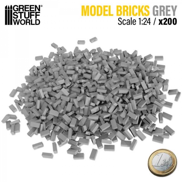 Green Stuff World: Miniature Bricks - Grey x200 1:24
