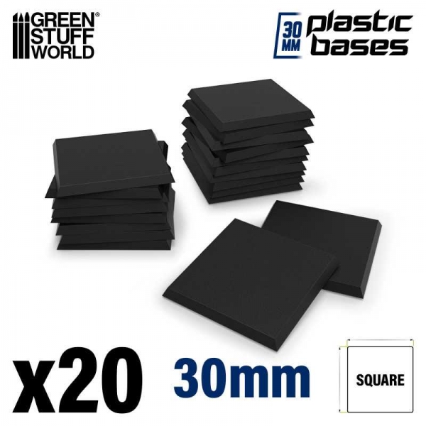 Green Stuff World: Black Plastic Bases - Square 30 mm
