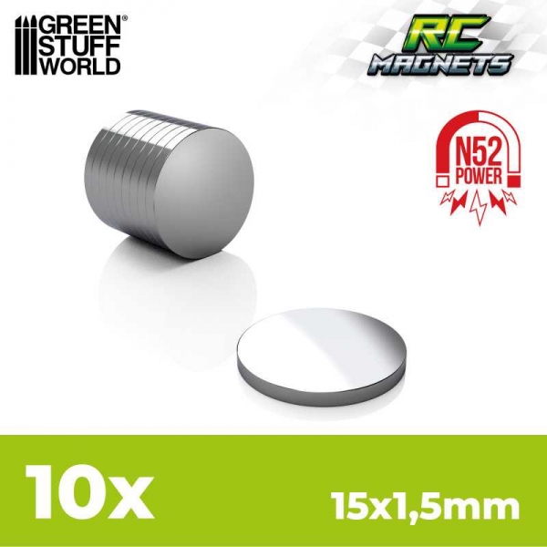 Green Stuff World: Neodymium Magnets 15x1,5mm - 10 units (N52)