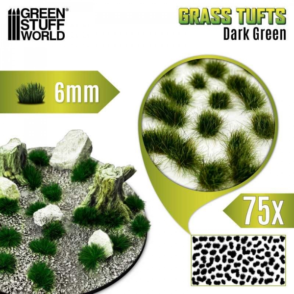 Green Stuff World: Static Grass Tufts 6 mm - Dark Green