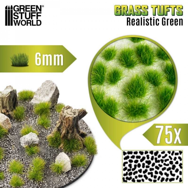 Green Stuff World: Static Grass Tufts 6 mm - Realistic Green
