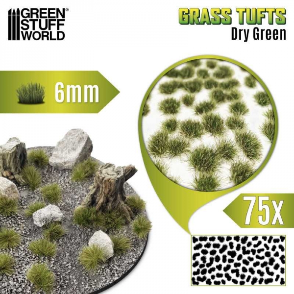 Green Stuff World: Static Grass Tufts 6 mm - Dry Green