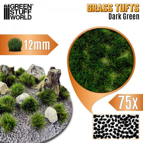 Green Stuff World: Static Grass Tufts 12 mm - Dark Green