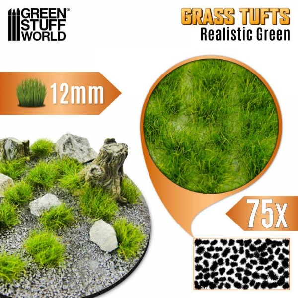 Green Stuff World: Static Grass Tufts 12 mm - Realistic Green