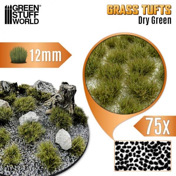 Green Stuff World: Static Grass Tufts 12 mm - Dry Green
