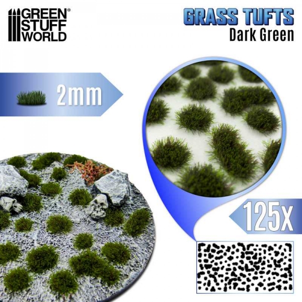 Green Stuff World: Static Grass Tufts 2 mm - Dark Green