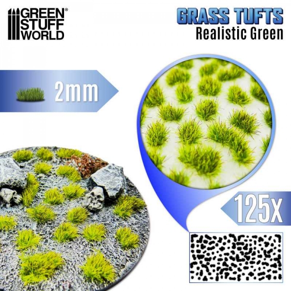 Green Stuff World: Static Grass Tufts 2 mm - Realistic Green