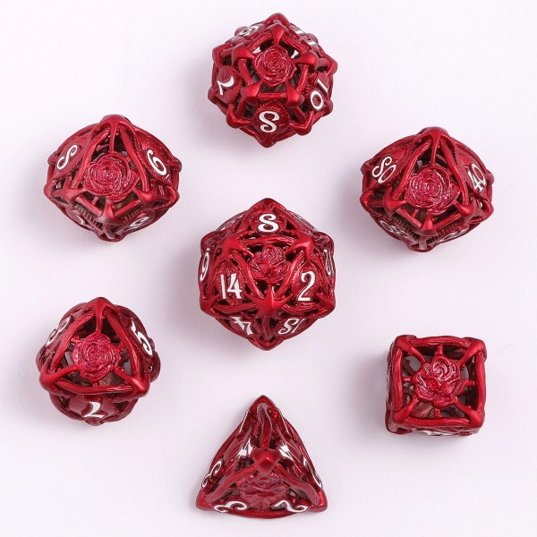 Hollow Metal Rose Dice Set - Red