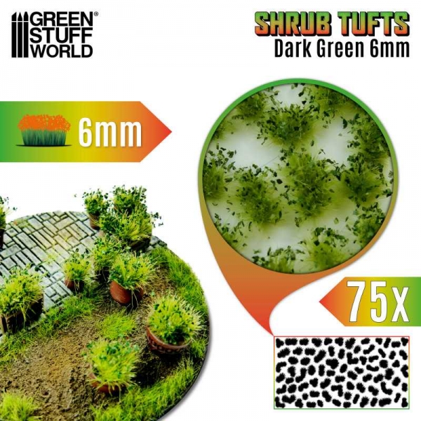 Green Stuff World: Shrub Tufts 6mm self-adhesive - Dark green