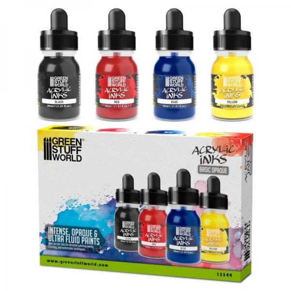 Green Stuff World: Acrylic Inks Set - Basic Opaque (x4)