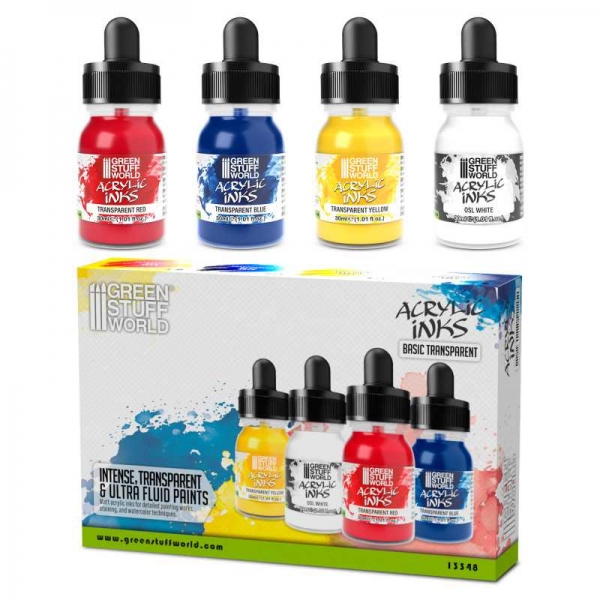 Green Stuff World: Acrylic Inks Set - Basic Transparent (x4)