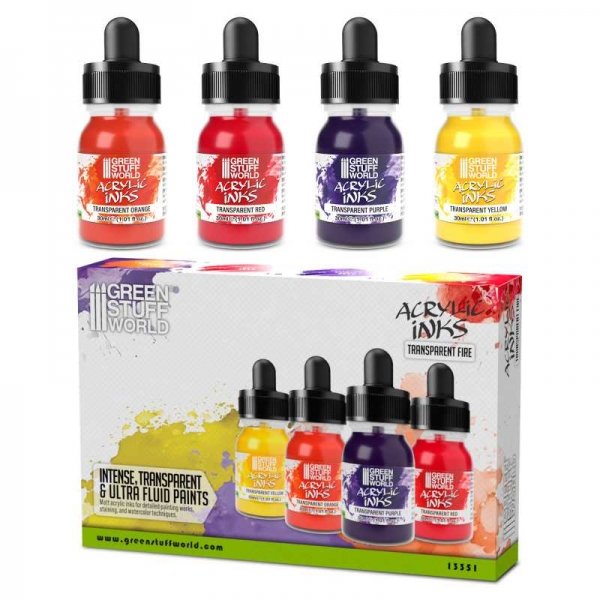 Green Stuff World: Acrylic Inks Set - Transparent Fire (x4)