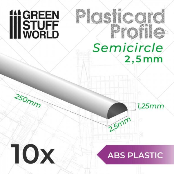 Green Stuff World: ABS Plasticard - Profile SEMICIRCLE 2.5 mm