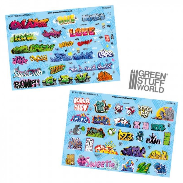 Green Stuff World: Model railway graffiti decals 1:87 HO (Set-1)