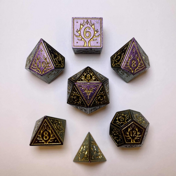 Metal Druid RPG Dice Set - Glitter Purple w/Gold